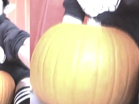 SFW Jon Arteen sexy twink emo femboy carves a Halloween pumpkin in his unmentionables Jack-o'-Lantern porn gay lovemaking videos asian