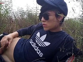 Cute gay Asian twink Jon Arteen speaks French, masturbates his smooth penis beside the rain, lubricated with his saliva, moans, ejaculates sticky cum on his fingers xmaster.com asian gay sex videos