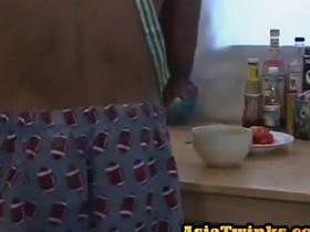 Facialized Asian twink assfucked in the kitchen by top lover china asian gay sex videos xxx